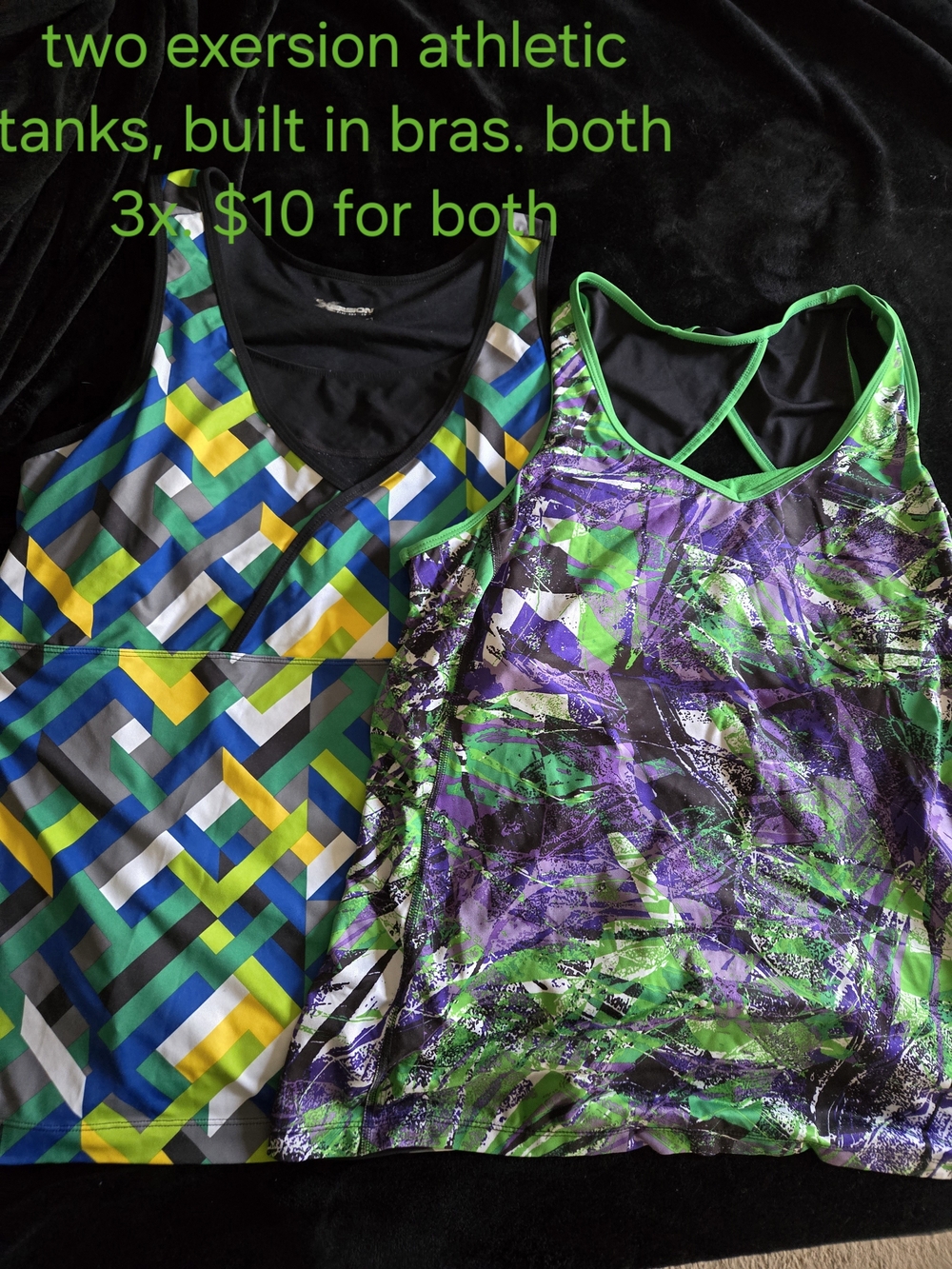 Xersion Women's Multicolor Geometric & Purple-Green Print Tank Tops (2)